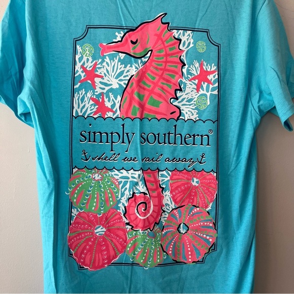 Simply Southern "Shall We Sail Away" Blue Graphic Tee Medium - Picture 5 of 6